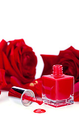 Image showing Elegant red nail varnish in a stylish bottle