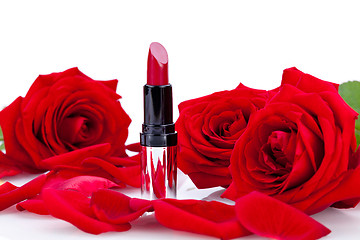 Image showing Sexy red or scarlet lipstick with roses