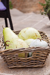 Image showing Fresh ripe pears in a wicker basket