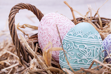 Image showing beautiful easter egg decoration colorfull eggs seasonal pastel 