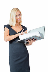 Image showing smiling young business woman with folder portrait