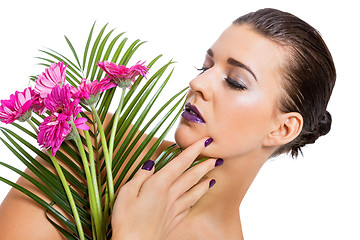 Image showing Beautiful woman in purple make-up