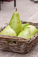 Image showing Fresh ripe pears in a wicker basket