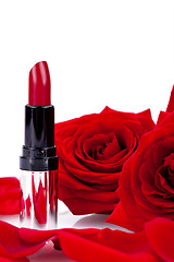 Image showing Sexy red or scarlet lipstick with roses