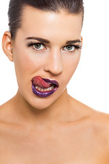 Image showing Graceful attractive woman with purple lips and nails