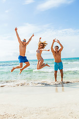 Image showing young happy friends havin fun on the beach