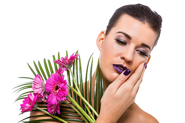 Image showing Beautiful woman in purple make-up