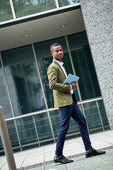 Image showing young successful african business man outdoor in summer