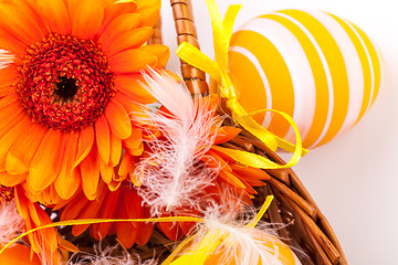 Image showing Colourful yellow decorated Easter eggs