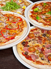 Image showing pizza with ham and mushrooms