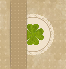 Image showing Vintage card with four-leaf clover for St. Patrick's Day