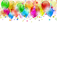 Image showing Set party balloons, confetti with space for text