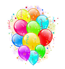 Image showing Set party balloons and confetti on white background
