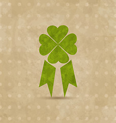 Image showing Award ribbon with four-leaf clover for St. Patrick's Day, retro 