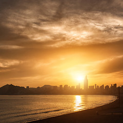 Image showing View of Benidorm on sunset, Costa Blanca, Spain