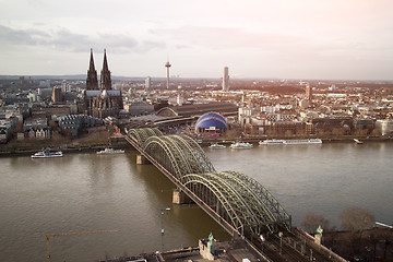 Image showing View of Koeln, Germany. Gothic cathedral and steel bridge over r