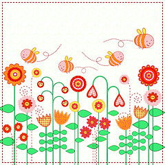 Image showing Lovely flowers and the cute bees