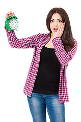 Image showing Girl with alarm clock