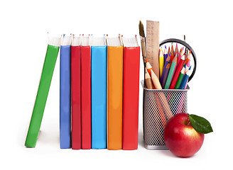 Image showing Back to School concept.School Books and apple