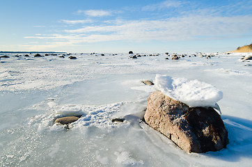 Image showing  Stones in the ice on the Baltic Sea coast