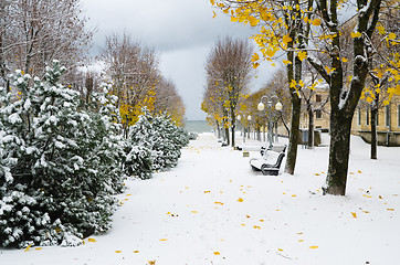 Image showing Alley in the Park later in the autumn. Snow storm