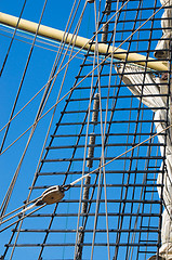 Image showing Mast with sails of an old sailing vessel