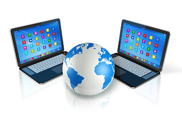 Image showing Laptop Computers around World Globe