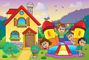 Image showing Children playing near house theme 3