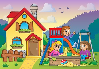 Image showing Children playing near house theme 1