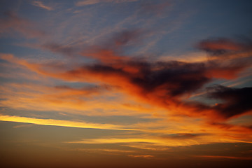 Image showing Fiery sunrise sky on summer sea