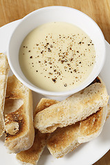 Image showing Cheese dip and toast vertical