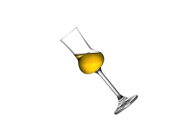 Image showing A tilted grappa glass