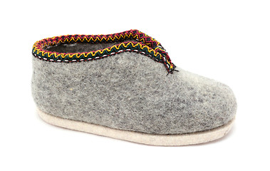 Image showing Single traditional Austrian grey felt slipper