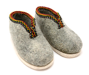 Image showing Pair of traditional Austrian embroidered felt slippers