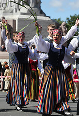 Image showing RIGA, LATVIA - JULY 06: People in national costumes at the Latvi