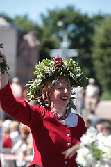 Image showing RIGA, LATVIA - JULY 07: People in national costumes at the Latvi