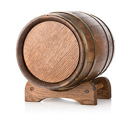 Image showing Wooden barrel on stand