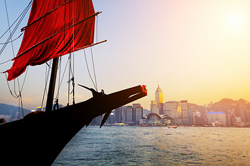 Image showing Traditional wooden sailboat / tourist junk sailing in Victoria H