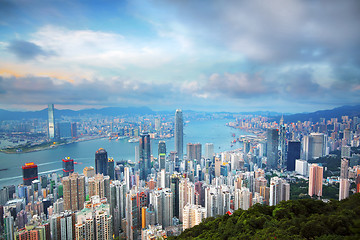 Image showing Hong Kong skyline from Victoria Peak at sunrise 