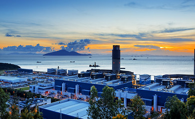 Image showing power station at sunset