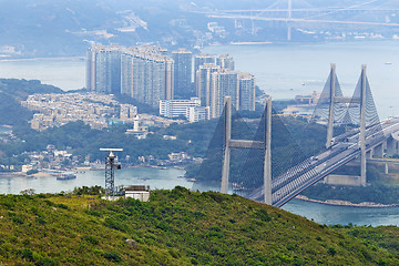 Image showing tsing ma bridge at night, Hong Kong Landmark 