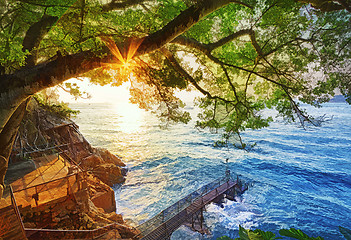 Image showing sunset in hong kong Bathing pavilion