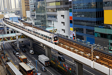 Image showing Hong Kong downtown area, Train and highway