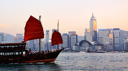 Image showing Traditional wooden sailboat / tourist junk sailing in Victoria H