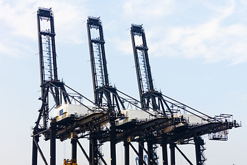 Image showing Port cargo crane and container