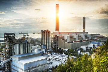 Image showing Glow light of petrochemical industry on sunset.