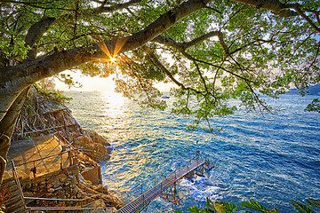 Image showing sunset in hong kong Bathing pavilion