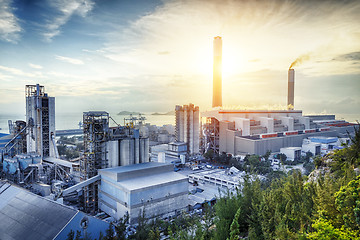 Image showing Glow light of petrochemical industry on sunset.