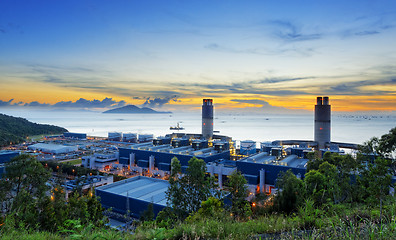 Image showing power station at sunset