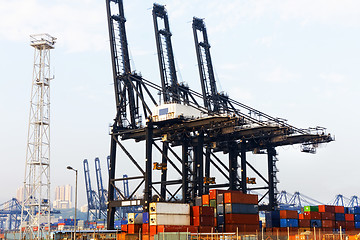 Image showing Port cargo crane and container